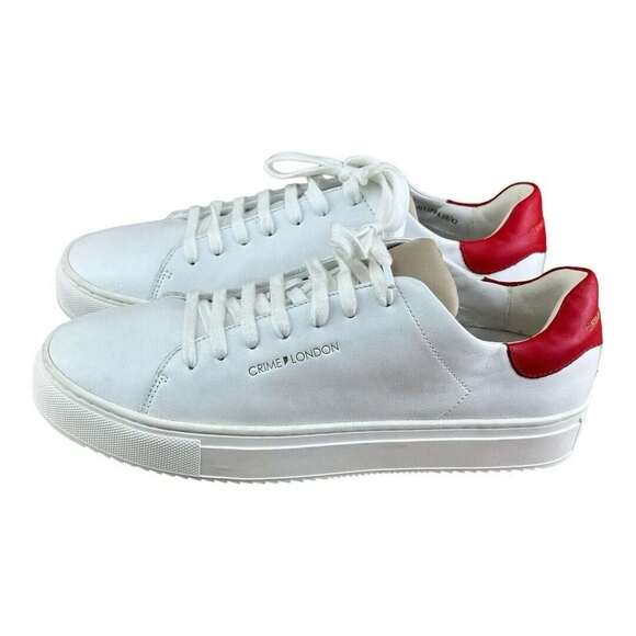 Crime London Men  size 8.5-9  Sneakers Leather White with Red - Picture 1 of 7